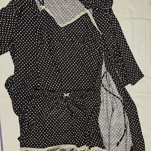 Rene Rofe Black Polka Dot Pajama Set With Robe